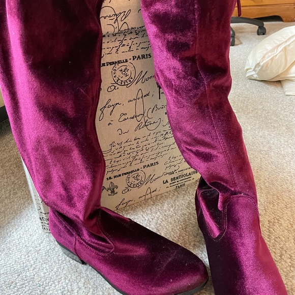 Wide Velvet Burgundy OTK Boots (wide width and wide calf) - Picture 2 of 6